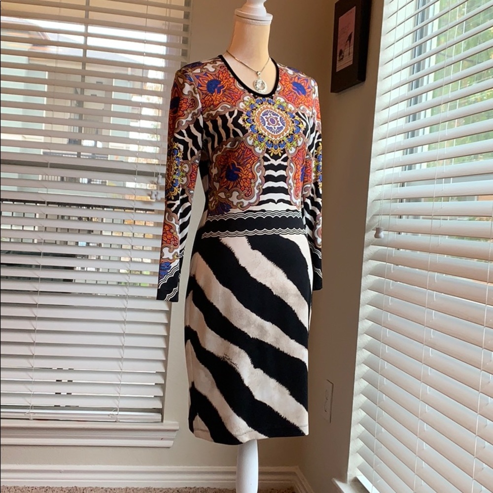 Just Cavalli print dress long slv animal print 44